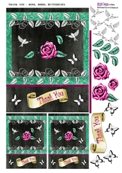 Thank You - Rose, Birds, Butterflies