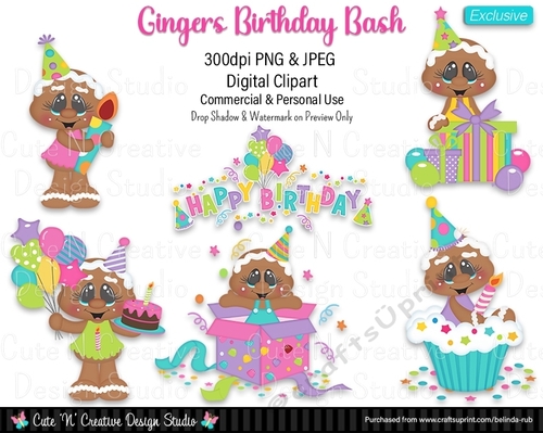 Gingers Birthday Bash EXCLUSIVE Digital Clip Art Set