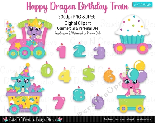 Happy Birthday Dragon Train EXCLUSIVE Digital Clip Art Set