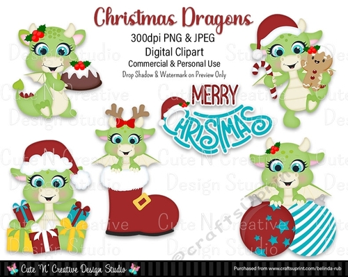 Christmas Dragons Digital Clip Art Set
