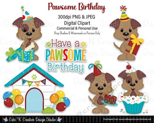 Pawsome Birthday Digital Clip Art Set