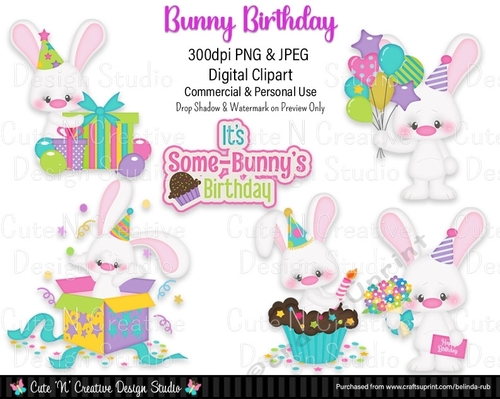 Bunny Birthday Digital Clip Art Set