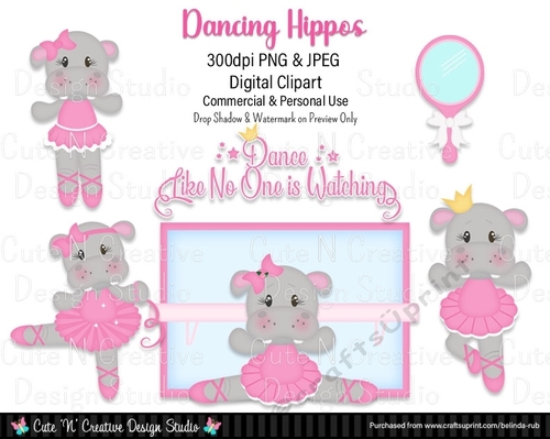 Dancing Hippos Digital Clip Art Set