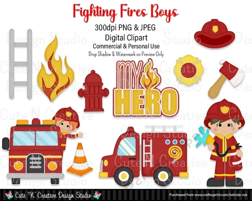 Fighting Fires Boys Digital Clip Art Set