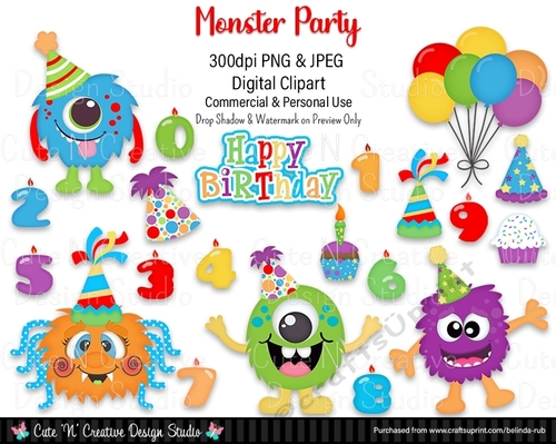 Monster Party Digital Clip Art Set