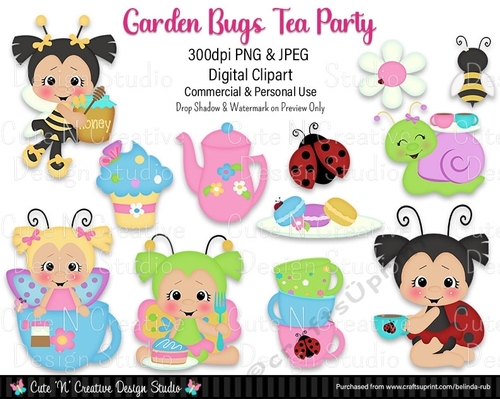Garden Bugs Tea Party Digital Clip Art Set