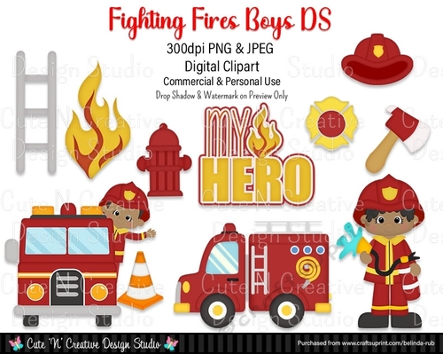 Fighting Fires Boys DS Digital Clip Art Set