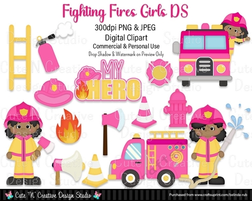 Fighting Fires Girls DS Digital Clip Art Set