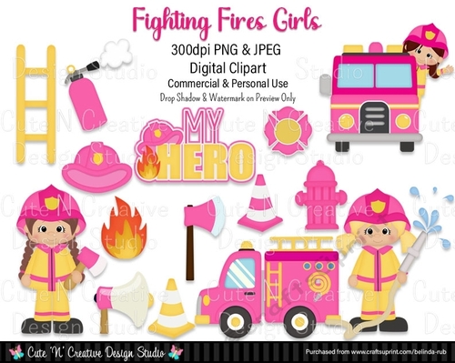 Fighting Fires Girls Digital Clip Art Set