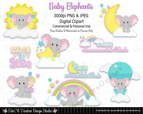 Baby Elephants Digital Clip Art Set