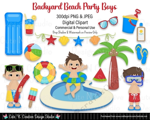 Backyard Beach Party Boys Digital Clip Art Set