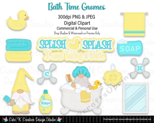 Bath Time Gnomes Digital Clip Art Set
