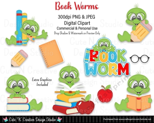 Book Worms Digital Clip Art Set