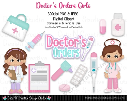Doctors Orders Girls Digital Clip Art Set