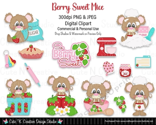 Berry Sweet Mice Digital Clip Art Set