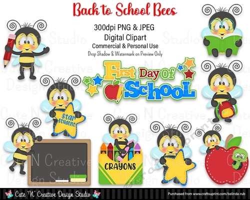 Back To School Bees Digital Clip Art Set