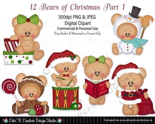 12 Bears of Christmas Part 1 Digital Clip Art Set