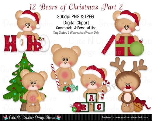 12 Bears of Christmas Part 2 Digital Clip Art Set