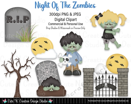 Night of the Zombies Digital Clip Art Set