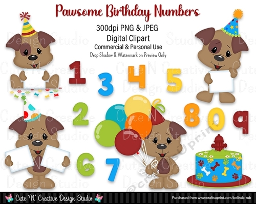 Pawsome Birthday Numbers Digital Clip Art Set
