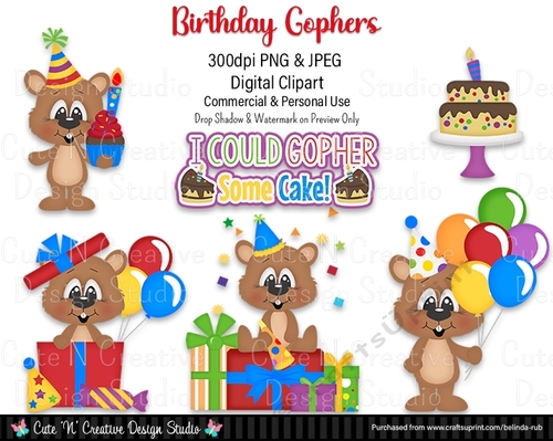 Birthday Gophers Digital Clip Art Set