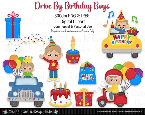 Drive by Birthday Boys Digital Clip Art Set