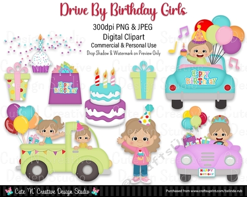 Drive by Birthday Girls Digital Clip Art Set