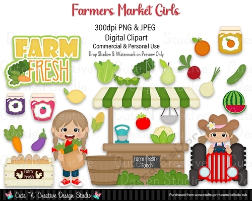 Farmers Market Girls Digital Clip Art Set