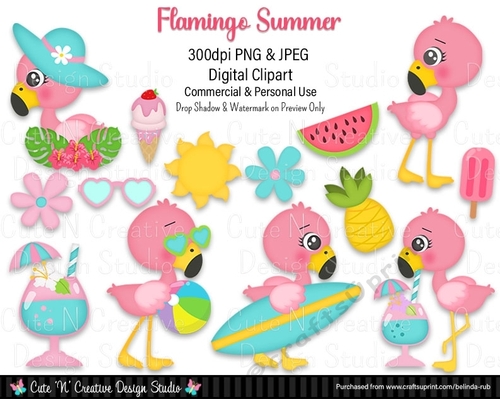Flamingo Summer Digital Clip Art Set