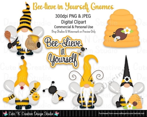 Bee-lieve in Yourself Gnomes Digital Clip Art Set