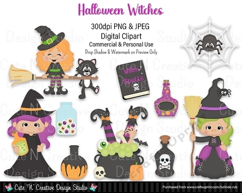 Halloween Witches Digital Clip Art Set