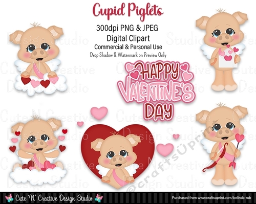 Cupid Piglets Digital Clip Art Set