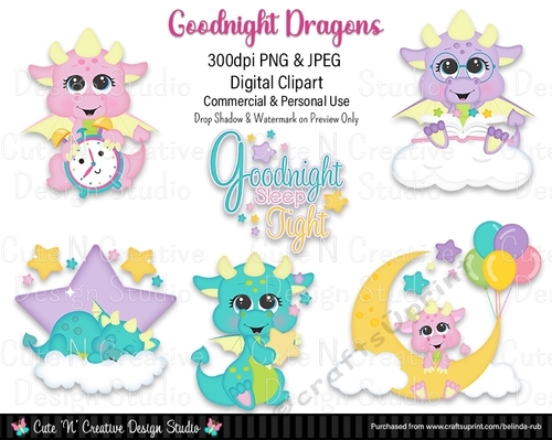 Goodnight Dragons Digital Clip Art Set