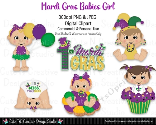 Mardi Gras Babies Girls Digital Clip Art Set