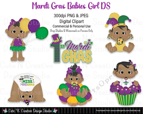 Mardi Gras Babies Girls DS Digital Clip Art Set