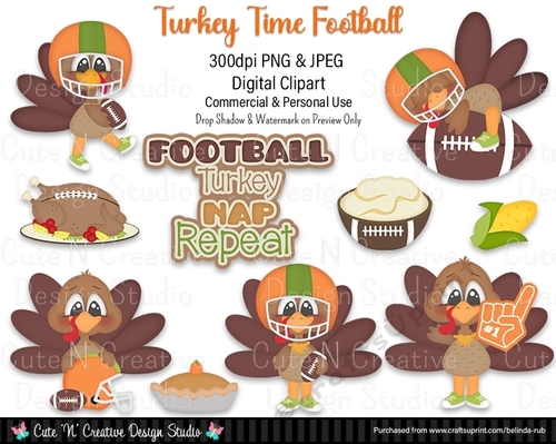 Turkey Time Football Digital Clip Art Set