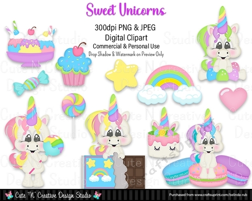 Sweet Unicorns Digital Clip Art Set