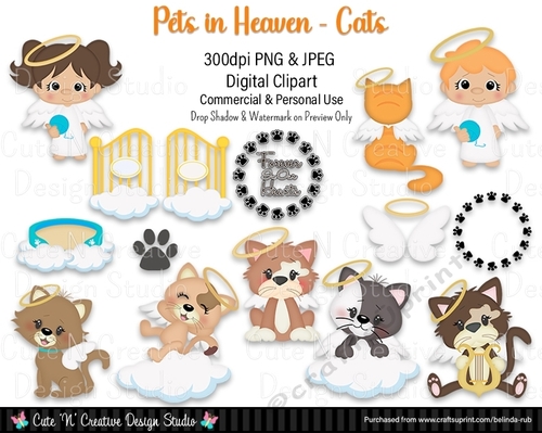 Pets in Heaven - Cats Digital Clip Art Set