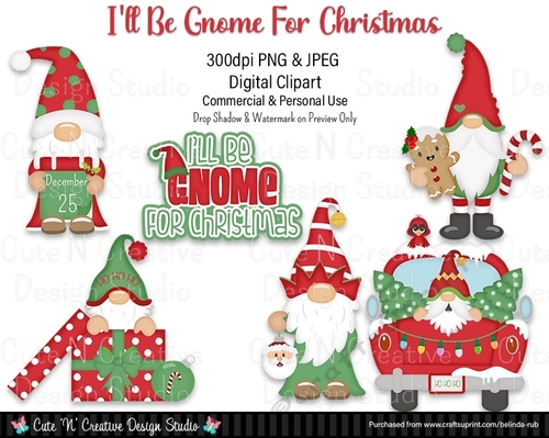 Ill be Gnome for Christmas Digital Clip Art Set