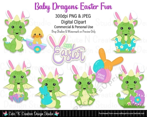 Baby Dragons Easter Fun Digital Clip Art Set