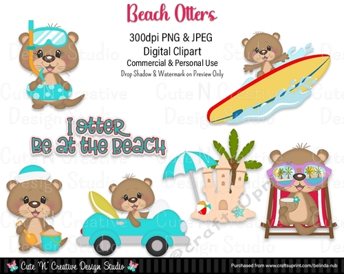 Beach Otters Digital Clip Art Set