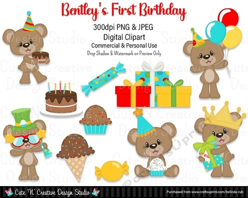 Bentleys First Birthday Digital Clip Art Set