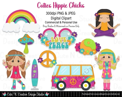 Cuties Hippie Chicks Digital Clip Art Set