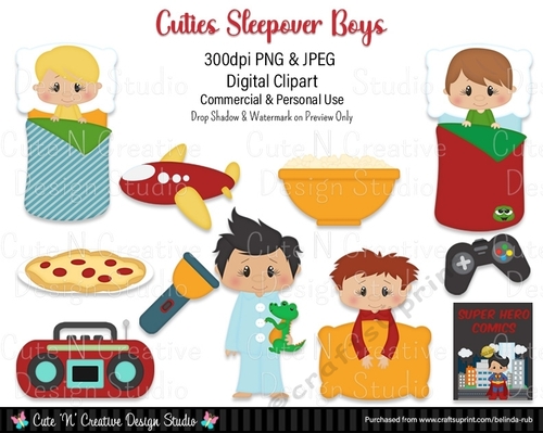 Cuties Sleepover Boys Digital Clip Art Set