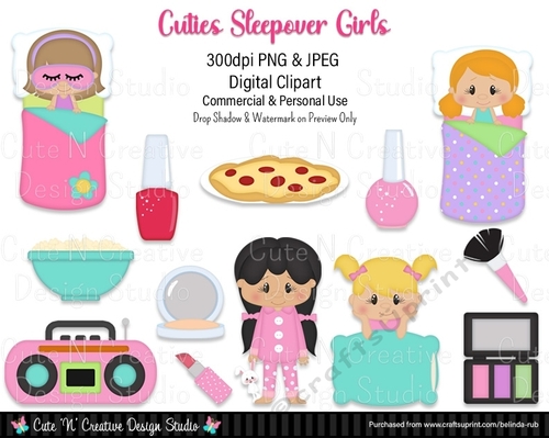 Cuties Sleepover Girls Digital Clip Art Set