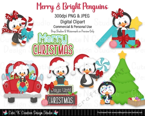 Merry and Bright Penguins Digital Clip Art Set