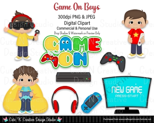 Game On Boys Digital Clip Art Set