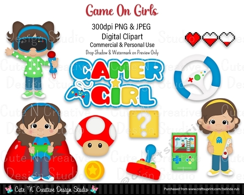 Game On Girls Digital Clip Art Set