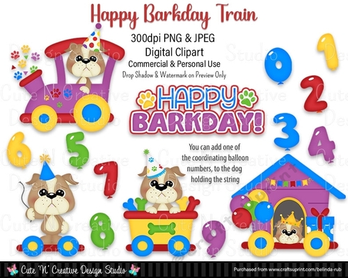 Happy BarkDay Train Digital Clip Art Set
