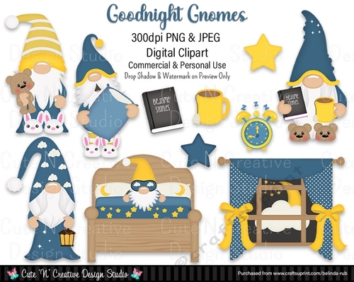 Goodnight Gnomes Digital Clip Art Set
